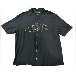 Nat Nast 100% Silk Las Vegas Map Embroidered Shirt Black Size L